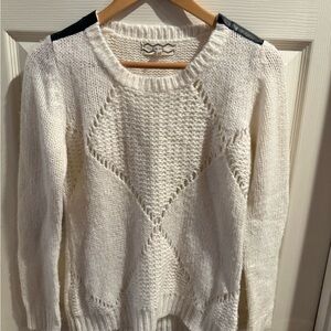 Pink Rose White Knit Sweater with Black Accents